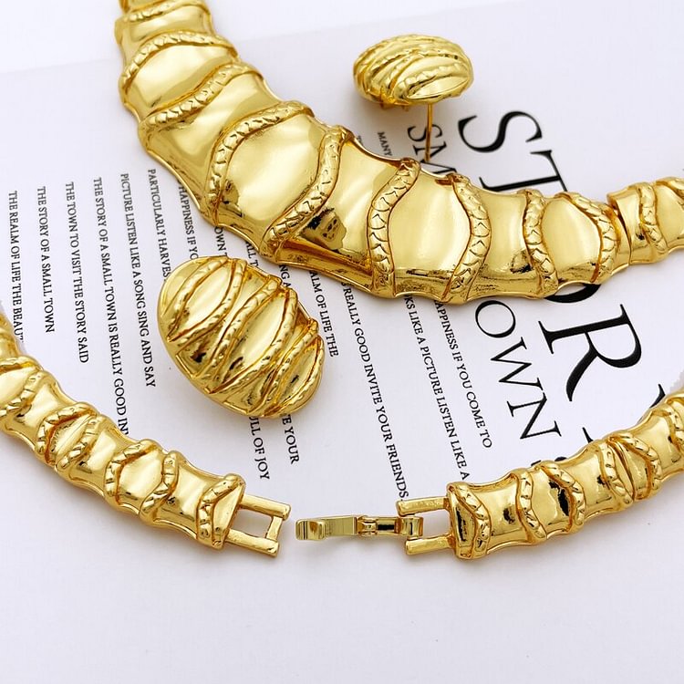 Brazil Gold Color Jewelry Set Women Prom Necklace Earrings Charm Bracelet