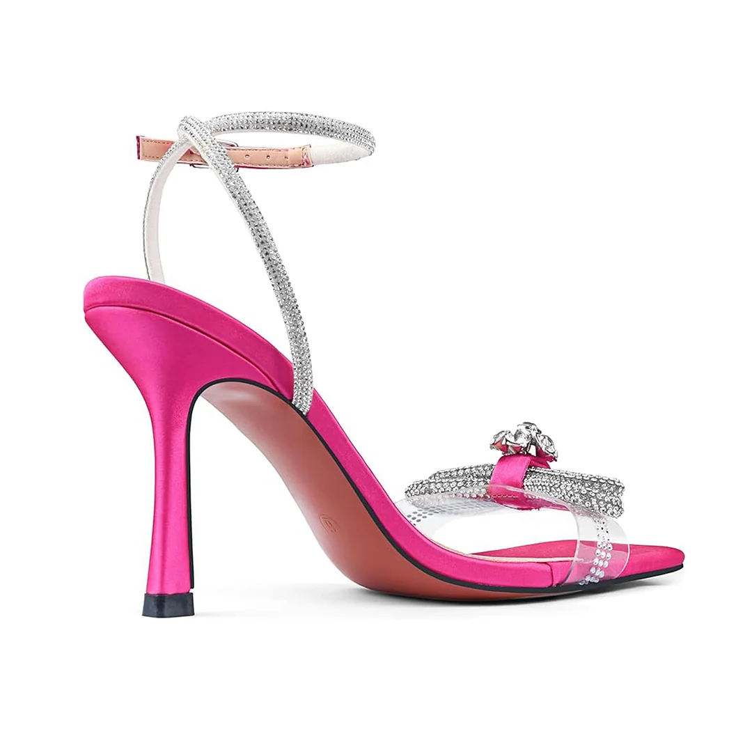 90mm Women's Stiletto Heel Ankle Strap Pumps Diamond High Heels Sandals Summer Banquet Wedding Shoes-MERUMOTE