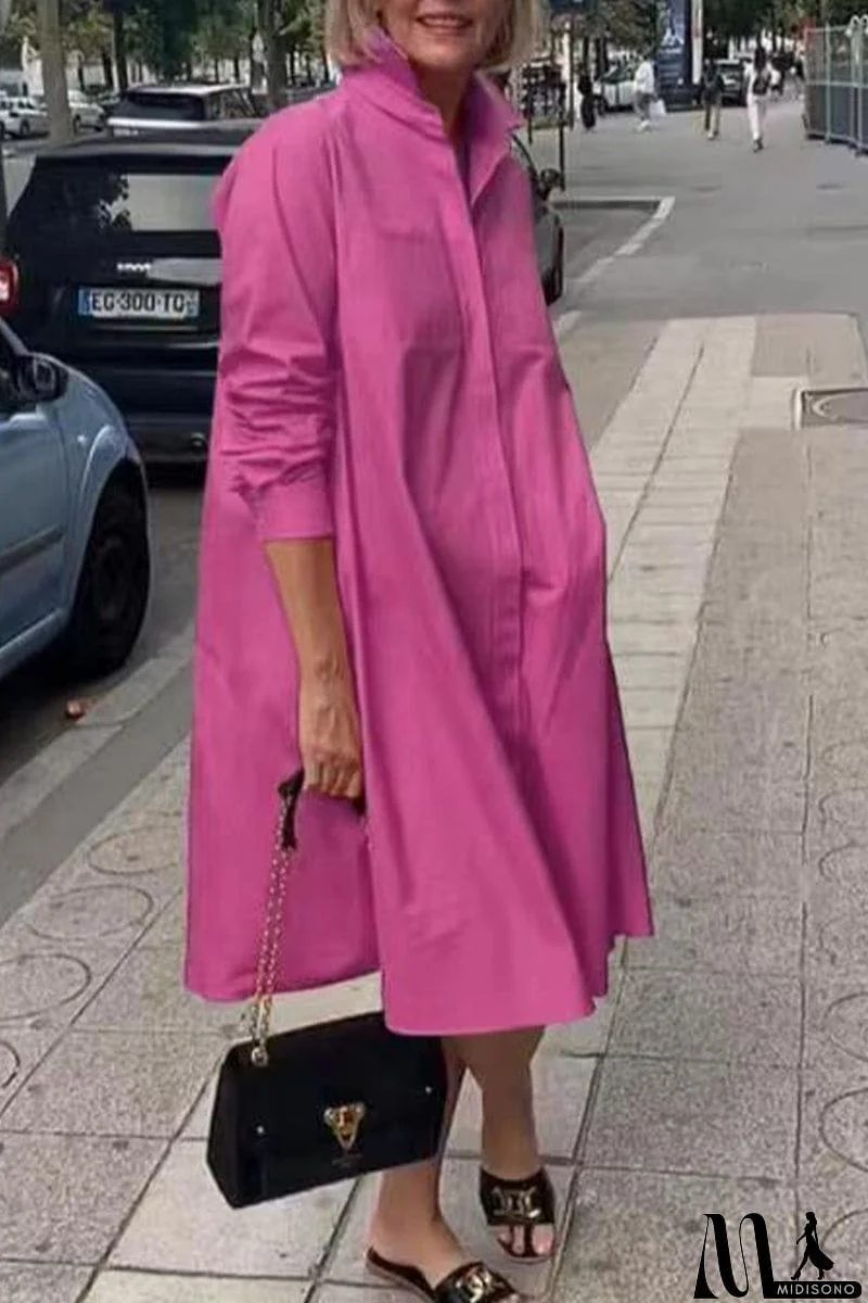 MidiSono - Street Elegant Solid Color Shirt Collar A Line Dresses(3 Colors)