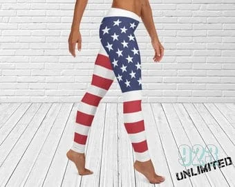 pornhint Pornhint American Flag Womens Long Leggings | Red White Blue | God Bless the U.S.A. | USA Yoga Leggings | U.S.A. | American Flag Leggings