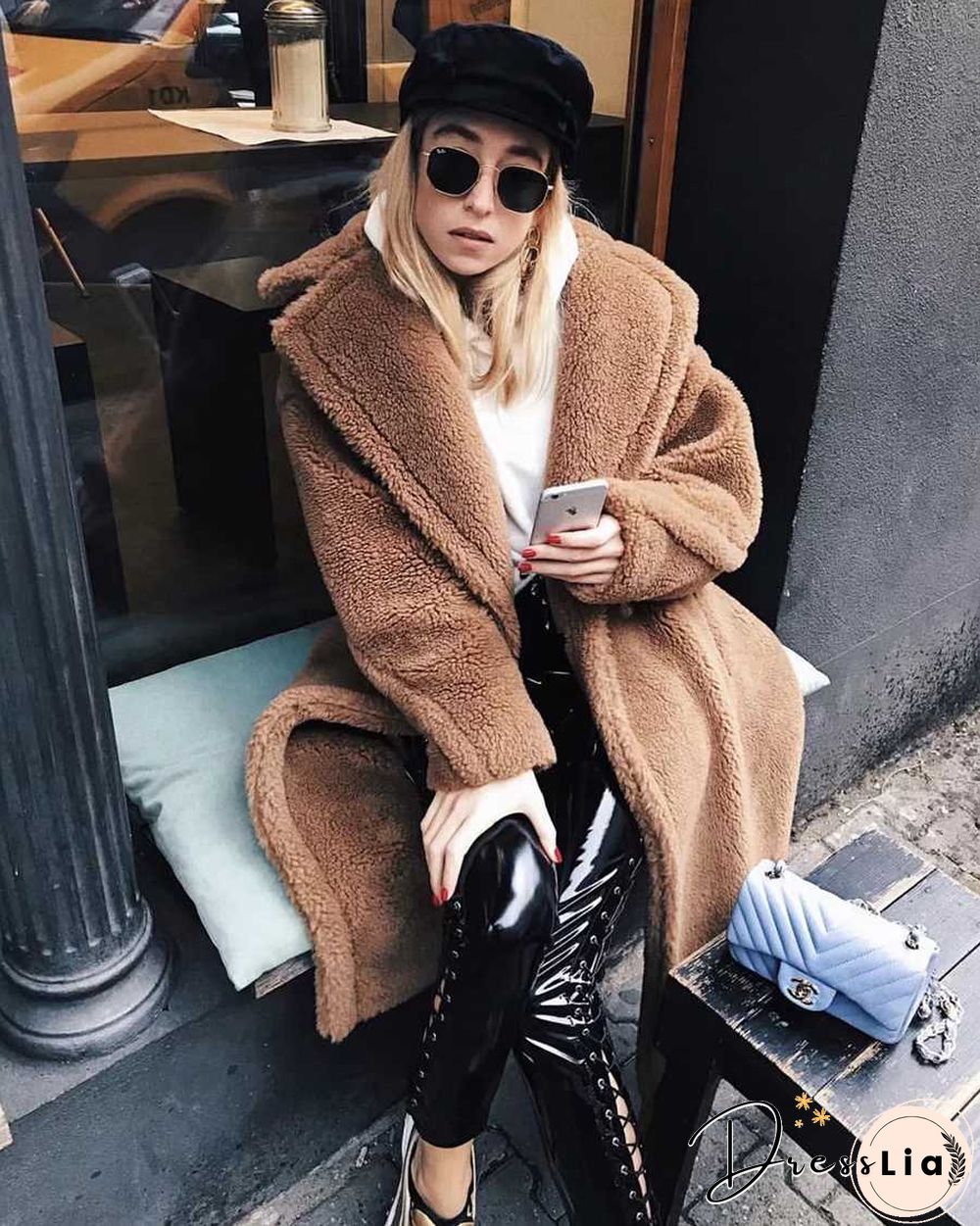Long Faux Fur Camel Teddy Coat Maxi Jackets