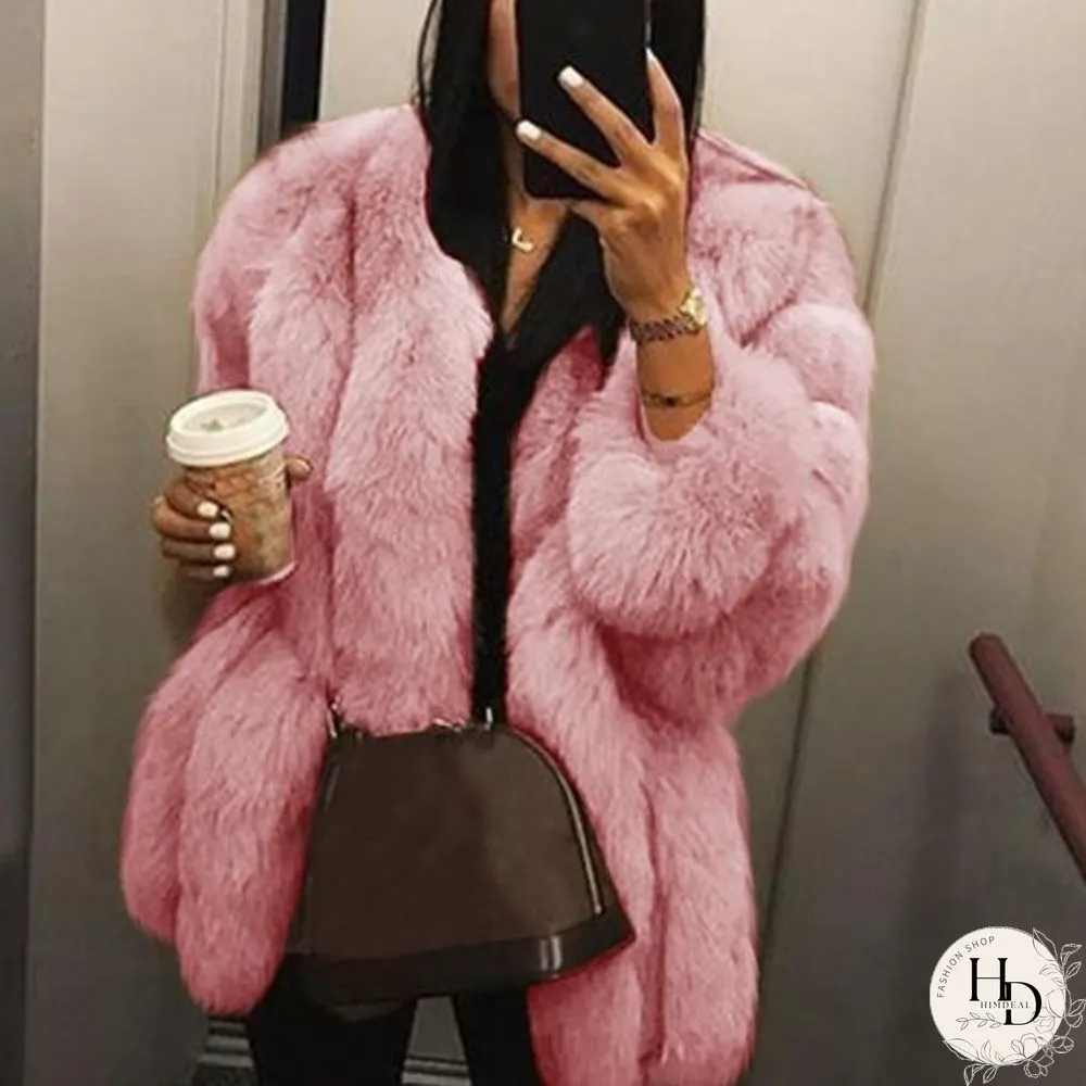 Fashion Winter Solid Color Thicken Faux Fur Coat Women Loose Warm Long Sleeve Jacket(SIZE:S-XXXXXL)