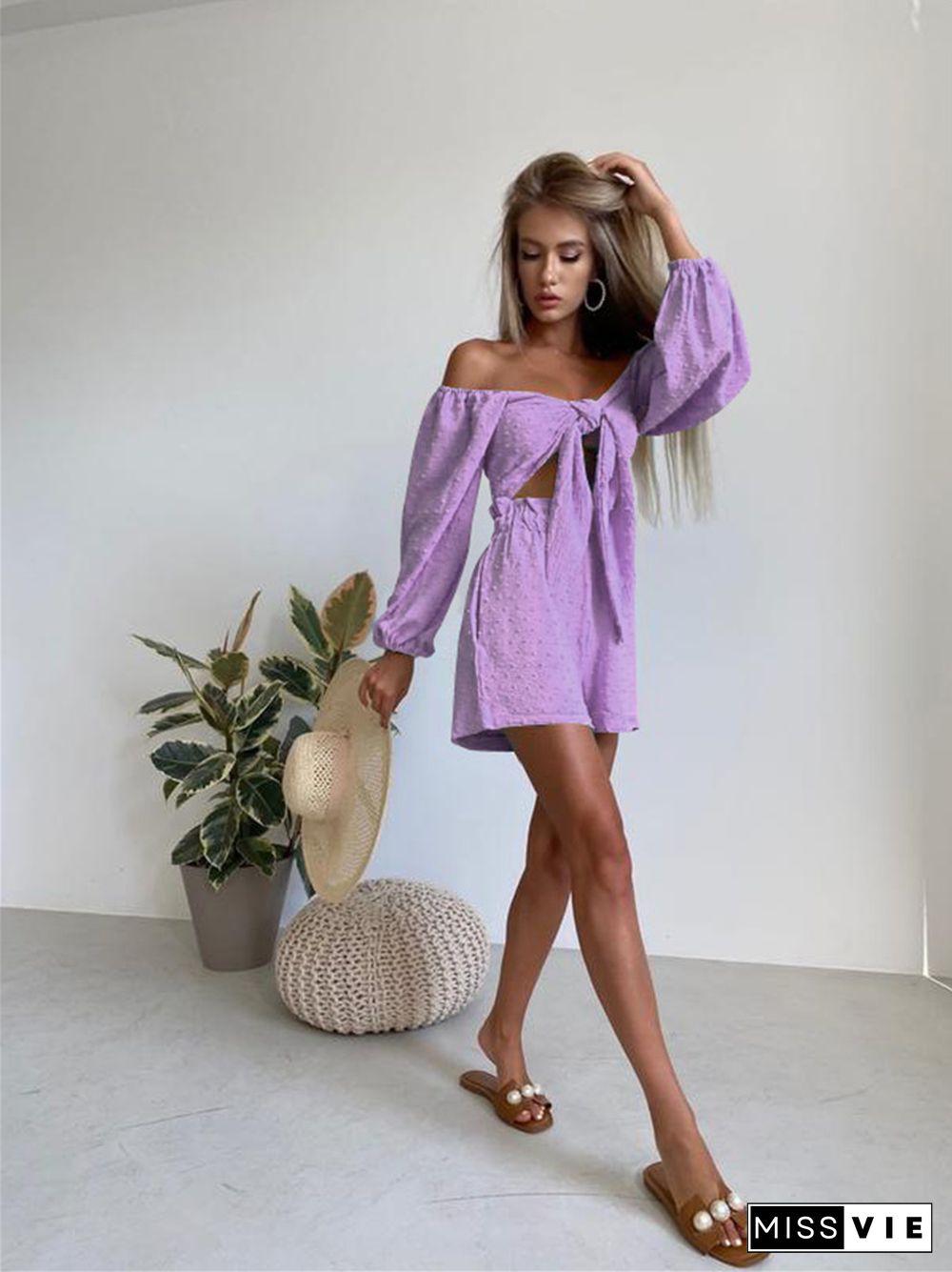 Summer New Fashion Leisure Suit Senior Sense Women's Long-sleeve Cardigan Shorts Two Sets