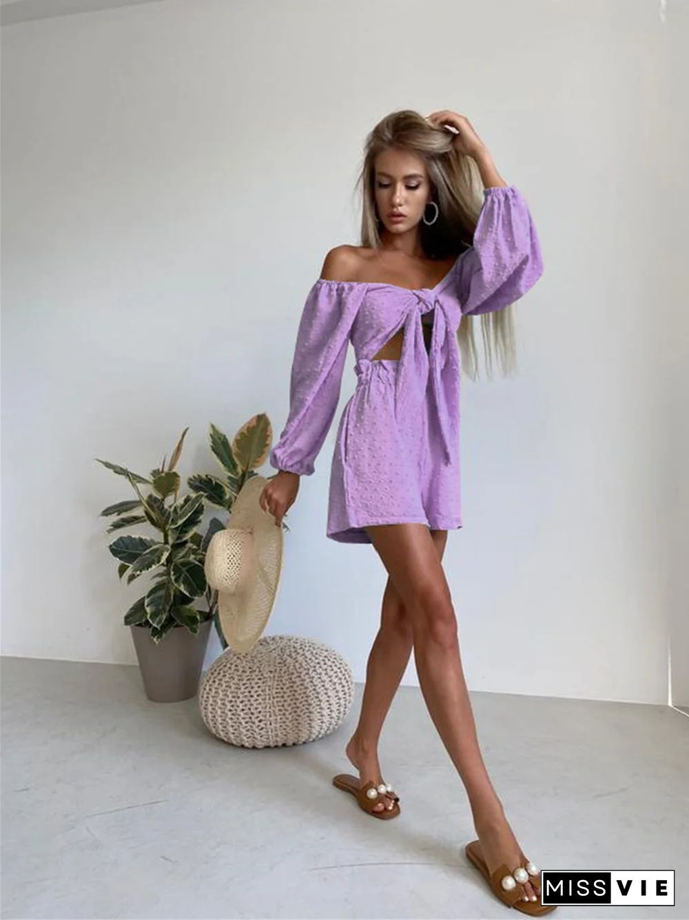 Summer New Fashion Leisure Suit Senior Sense Women's Long-sleeve Cardigan Shorts Two Sets