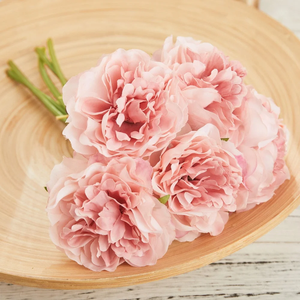 Christmas Gift 5pcs Silk Artificial Peony Bouquet Flowers Wedding Home Living Room Autumn Decoration Fake Flowers for DIY Crafting Arrangement