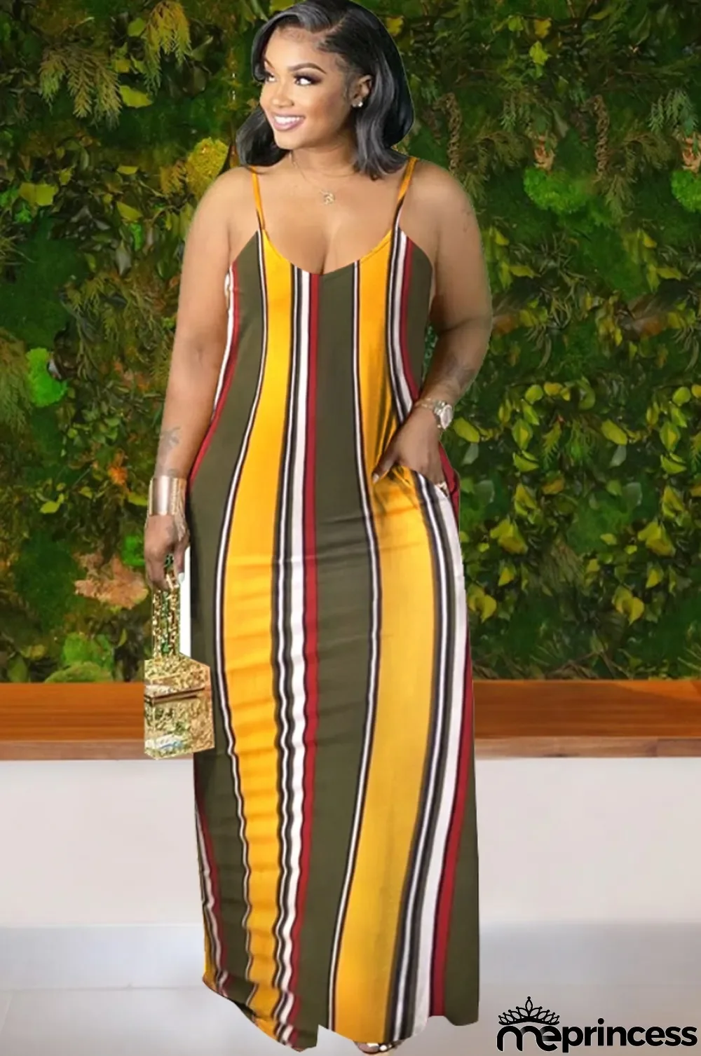 Summer Plus Size Stripes Strap Long Maxi Dress