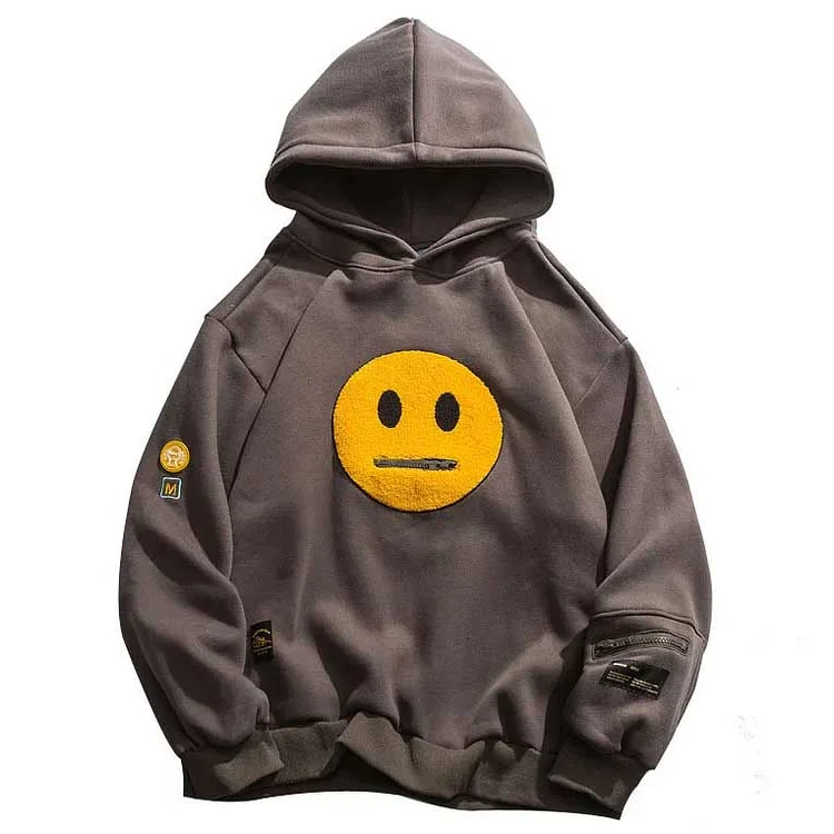 Zipper Pocket Smile Face Streetwear Mens Hoodies Sweatshirts at Hiphopee