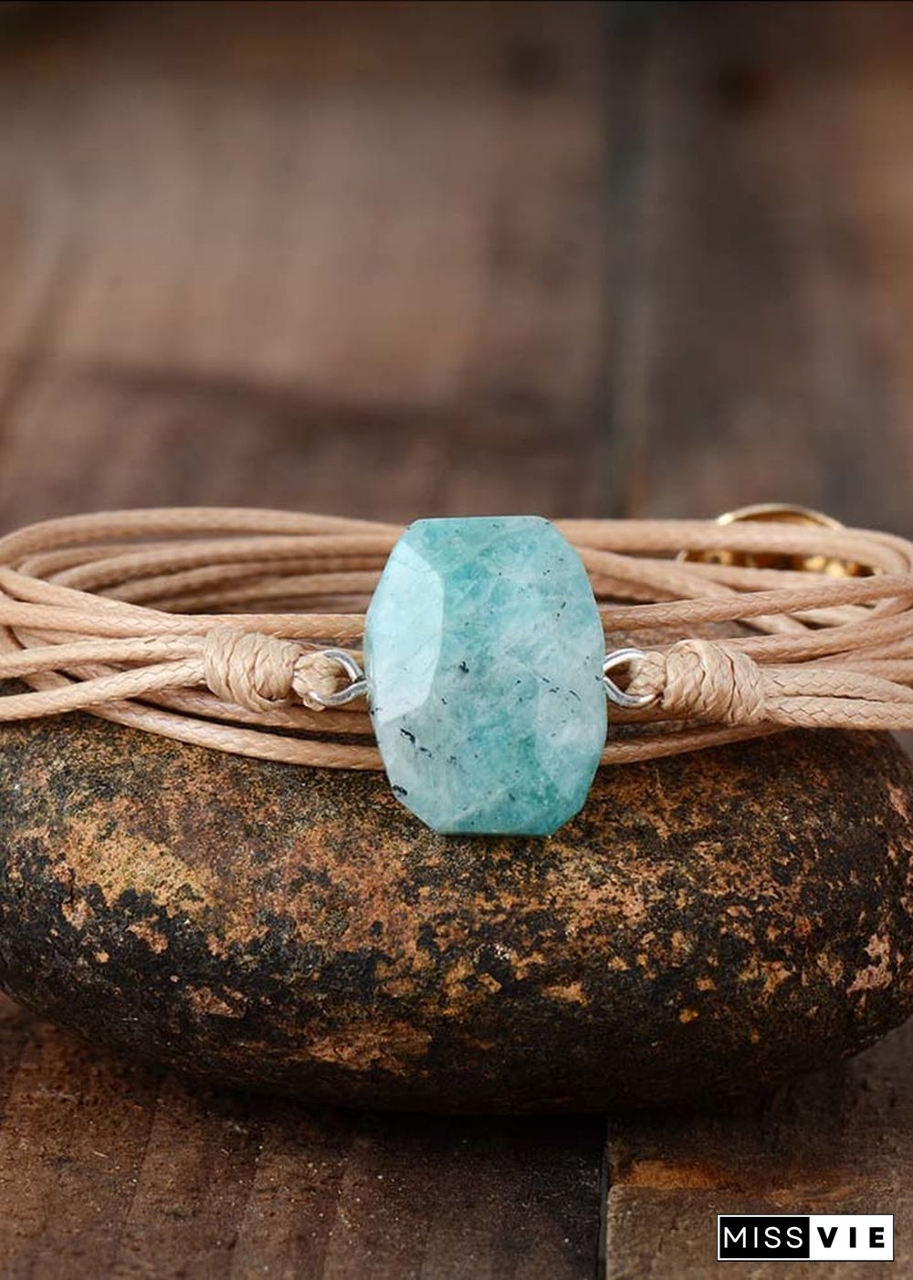 Boho Bracelet, Rope Wrap Bracelet, Blue Amazonite