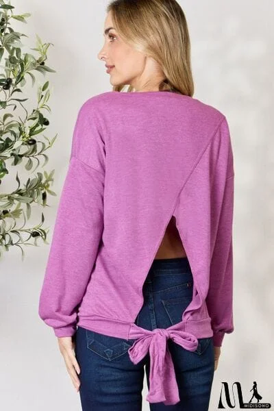 MidiSono - BiBi Tie Back Drop Shoulder Long Sleeve Top