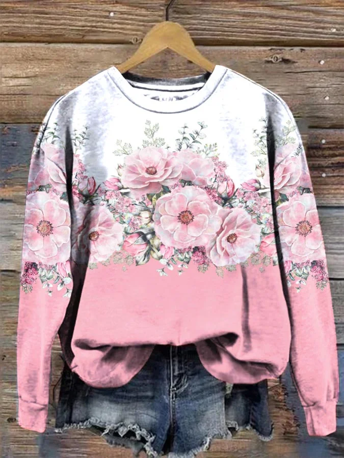 Casual Pink Print Oversized Sweatshirt