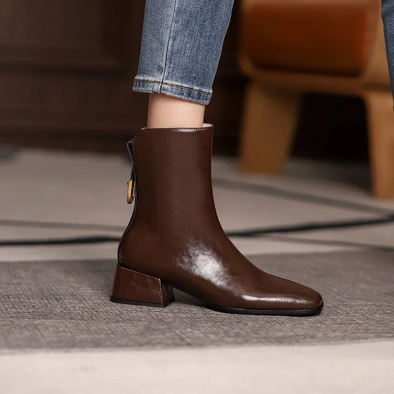 Women's riding  Short Boots Pu Leather Thick Heel Pointed Head 2021new Autumn Platform Side Zipper Fashtion Women's Casual Boots
