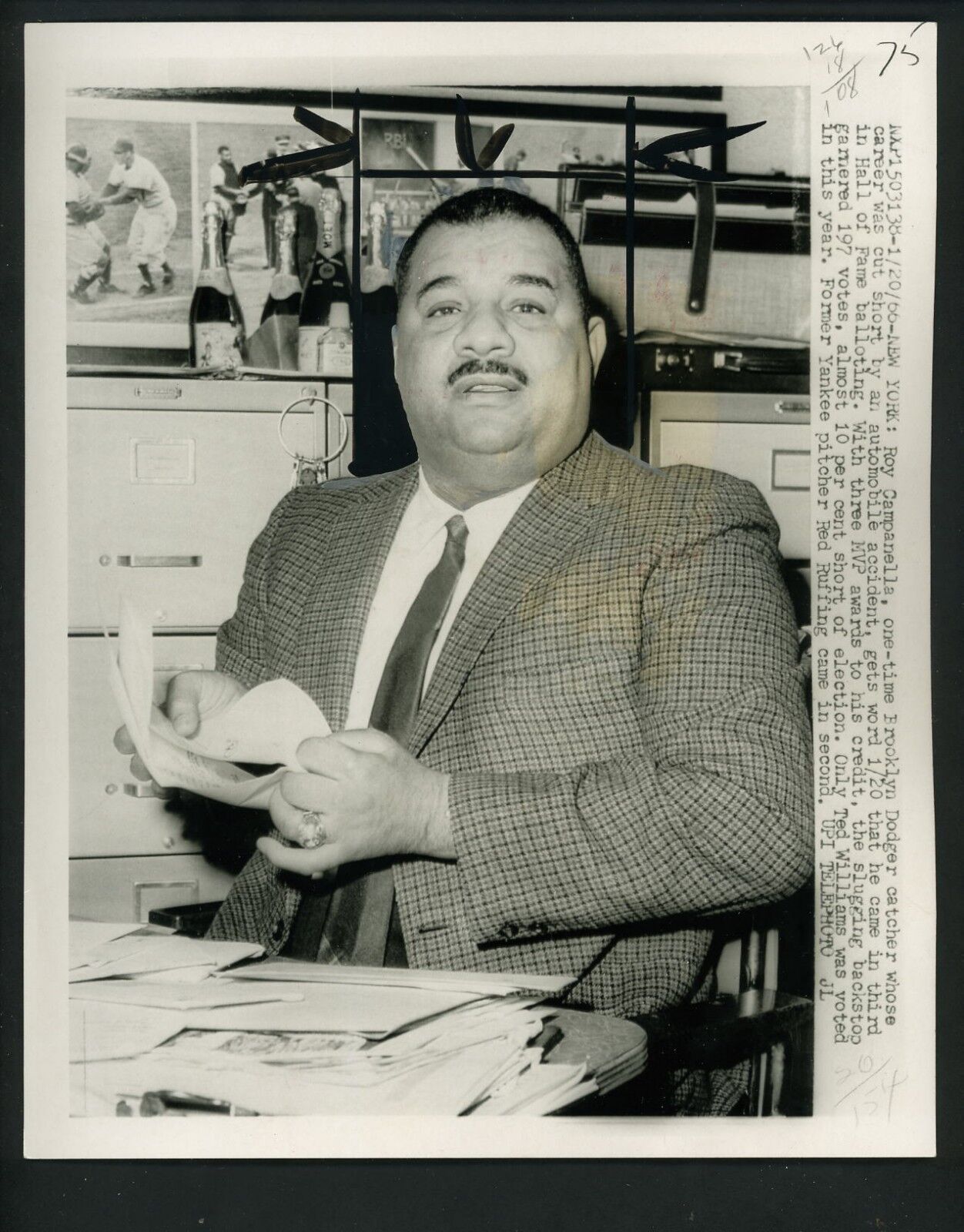 Roy Campanella finishes third in Hall of Fame voting 1966 Press Photo Poster painting Dodgers