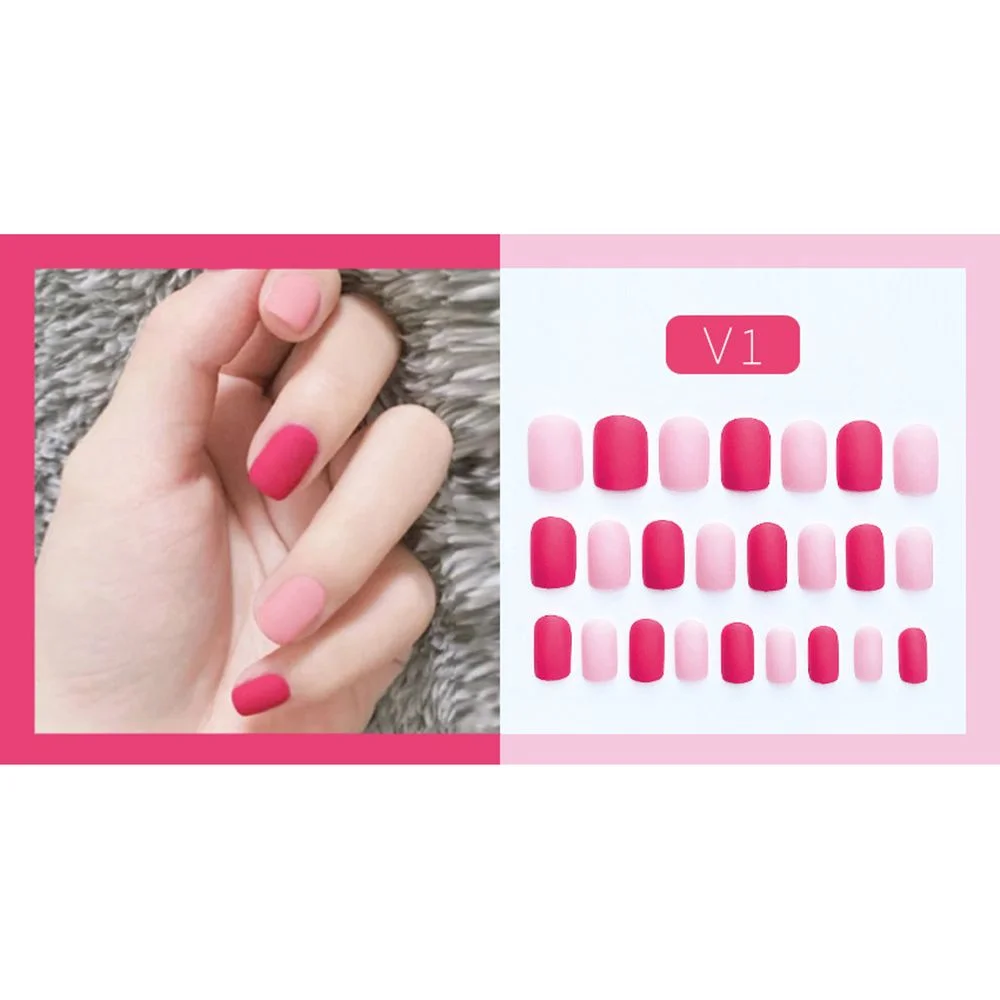 fake nails art press on Matte false nail Solid color with glue coffin stick designs clear set full cover artificial short kiss