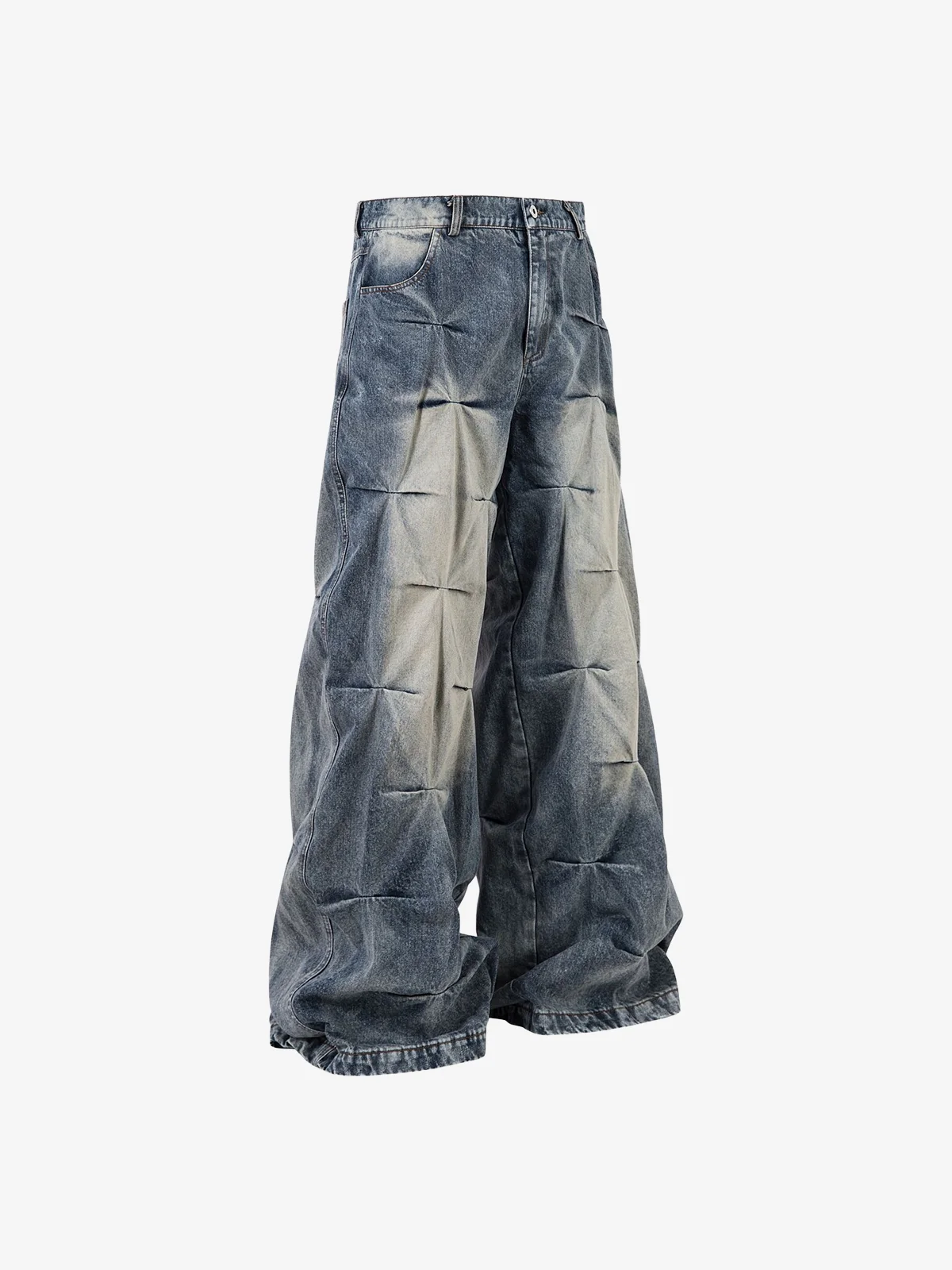 Blue Act Chic Washed Wrinkle Ruched Baggy Jeans Front