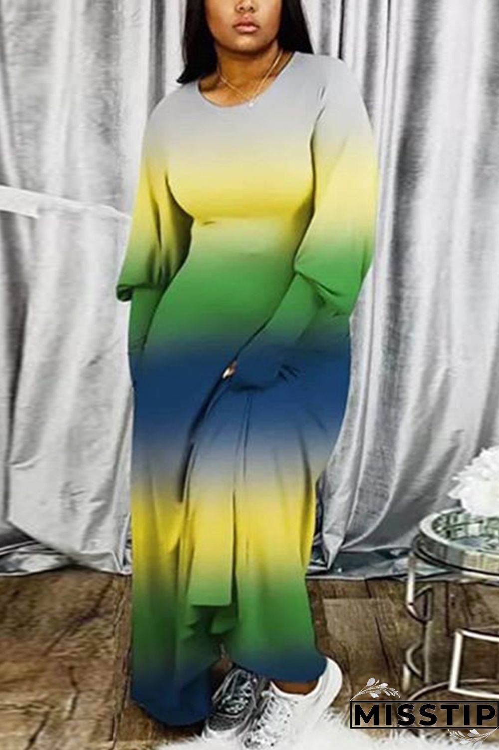 Orange Sexy Milk Fiber Print Tie-dye O Neck Plus Size