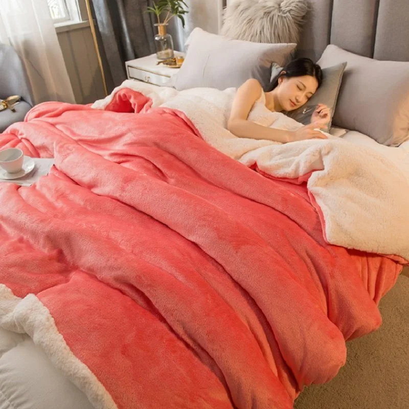 Nigikala Winter Wool Blanket Fluffy Warm Thicken Weighted Blanket For Sofa Bed Cover Solid Color Double Sided Blanket Adults Kids