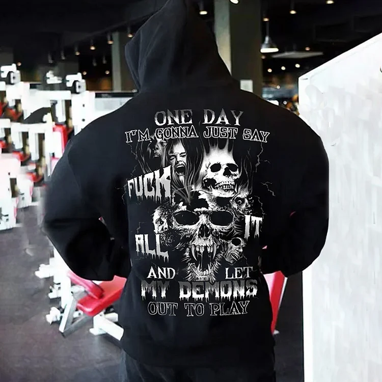 BrosWear One Day I'M Gonna Just Say Fck It All Skull All Over Print Men's Hoodie