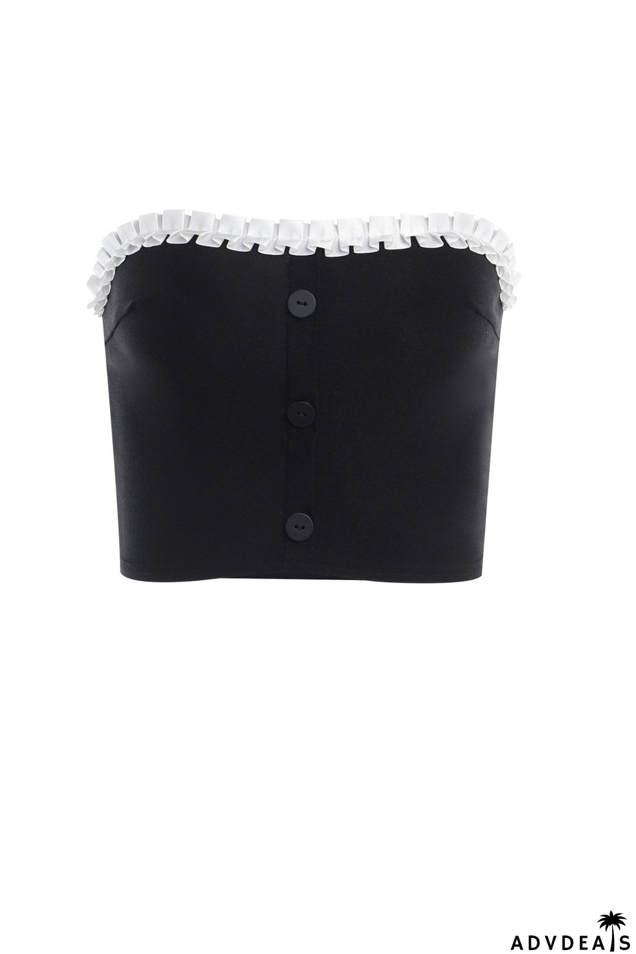 Cutout Contrast Pleated Lace Bandeau Top