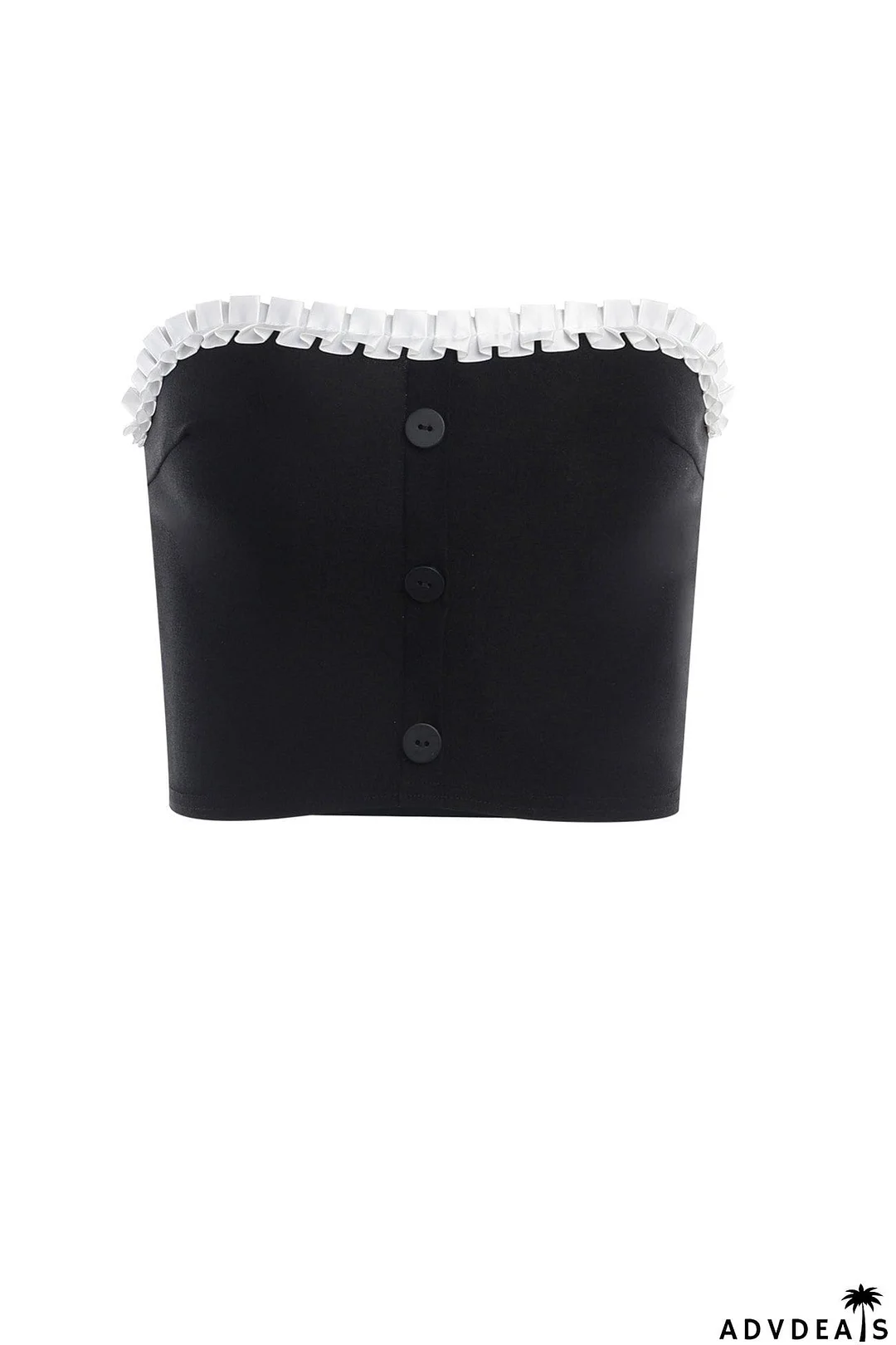 Cutout Contrast Pleated Lace Bandeau Top