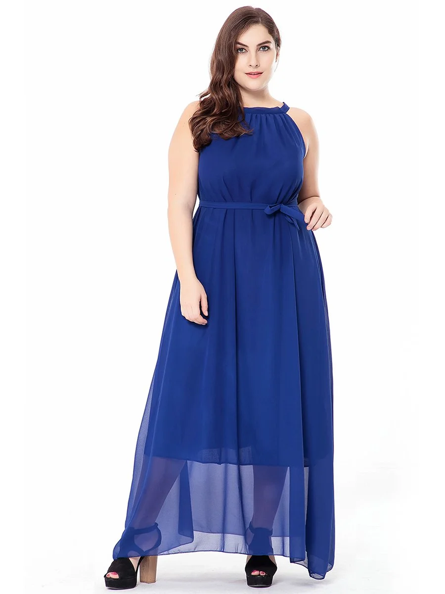 Plus Size Dress Sleeveless Solid Color Beach Dress