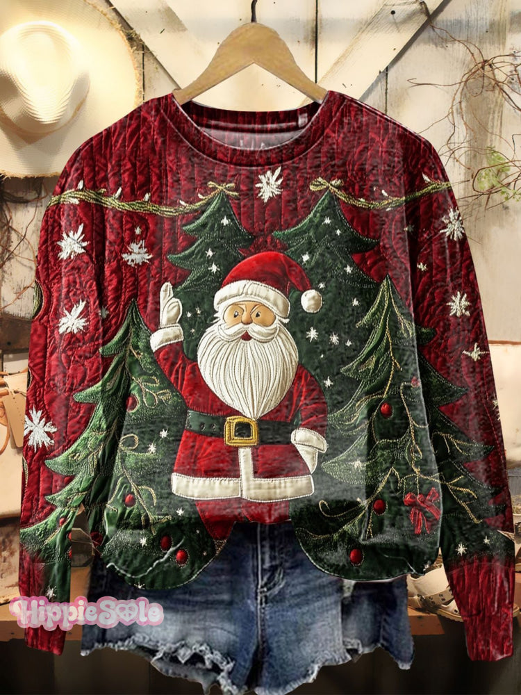 Women’s Christmas Winter Santa Claus Textured Prints Casual Sweatshirt Multicolor / S
