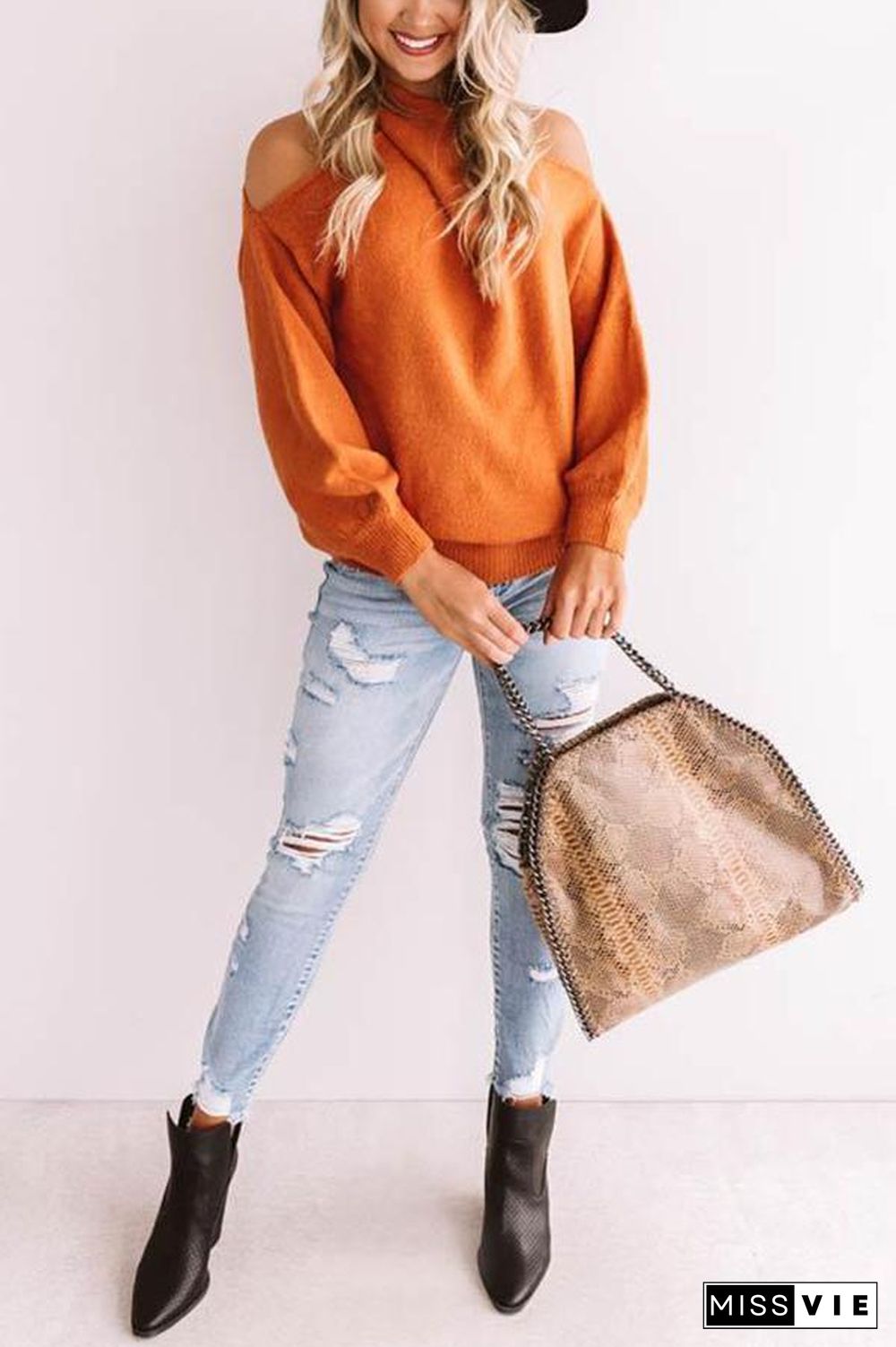 Multi Strap Cold Shoulder Sweater