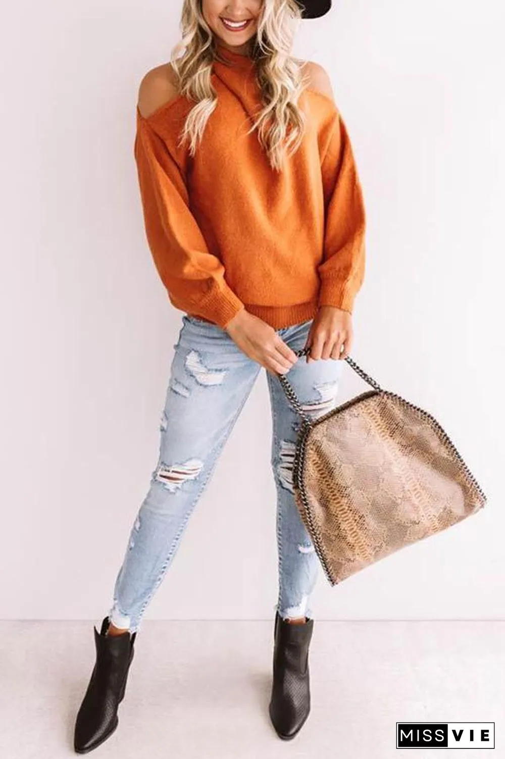 Multi Strap Cold Shoulder Sweater