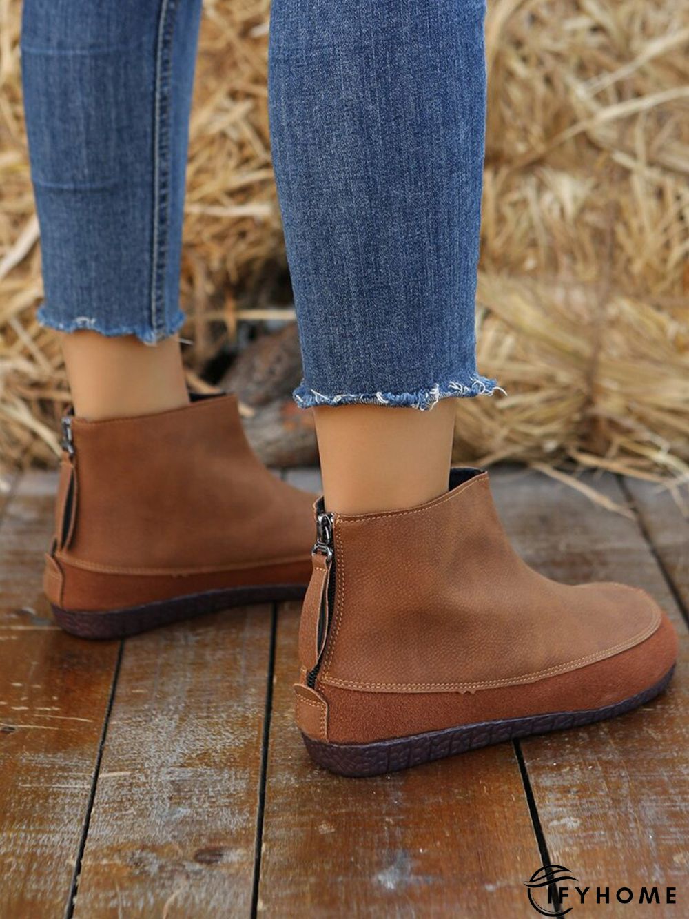 Vintage Plain Split Join Back Zip Boots | IFYHOME
