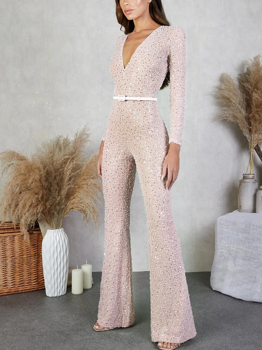 V-neck Sexy Sequined Jumpsuit