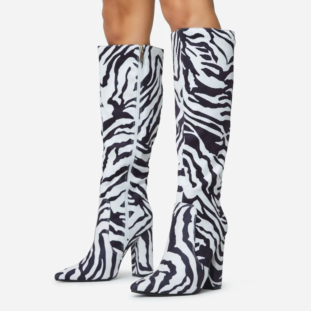 Black & White Striped Boots Chunky Knee High Boots