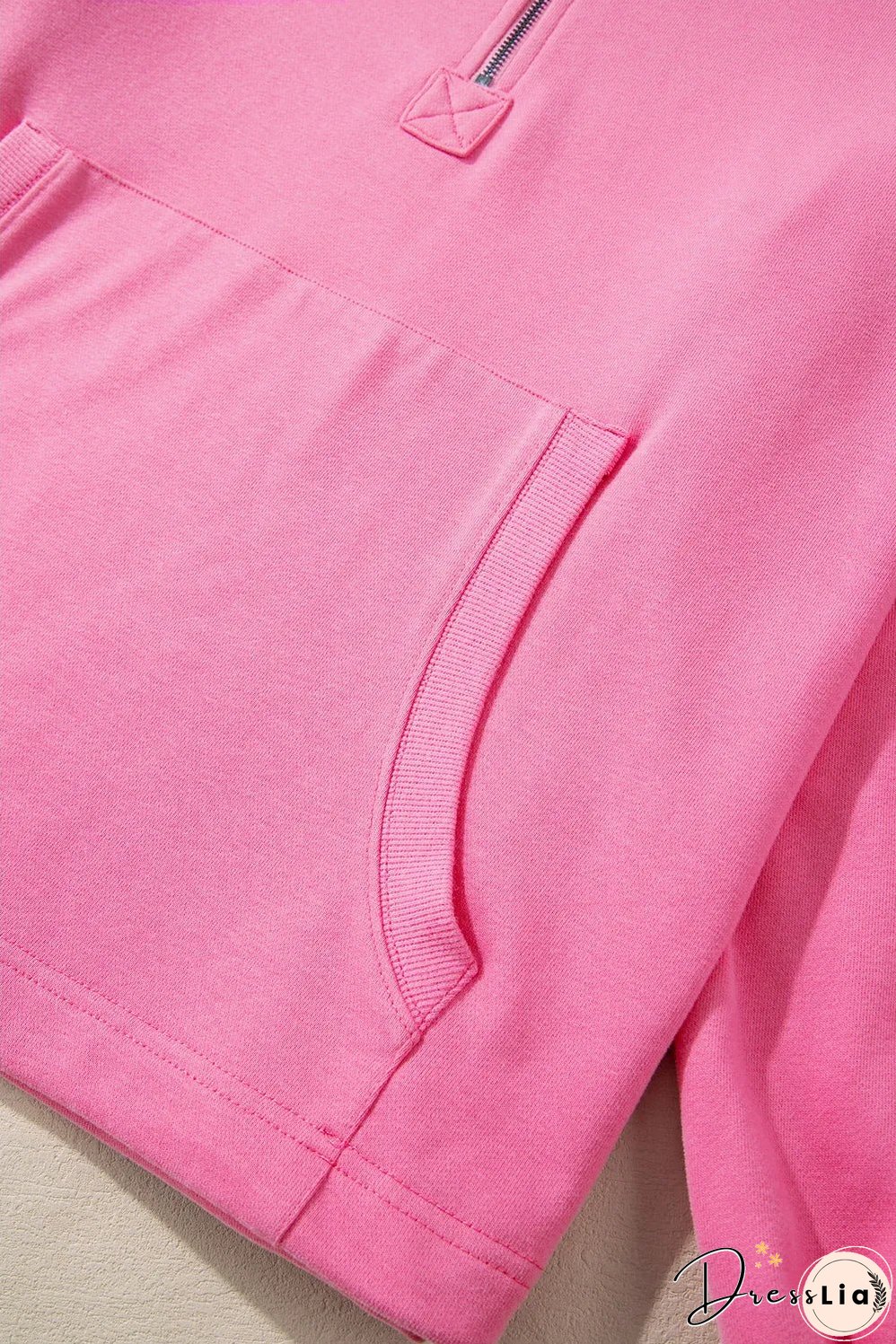 Bonbon Solid Kangaroo Pocket Half Zipper Oversized Hoodie