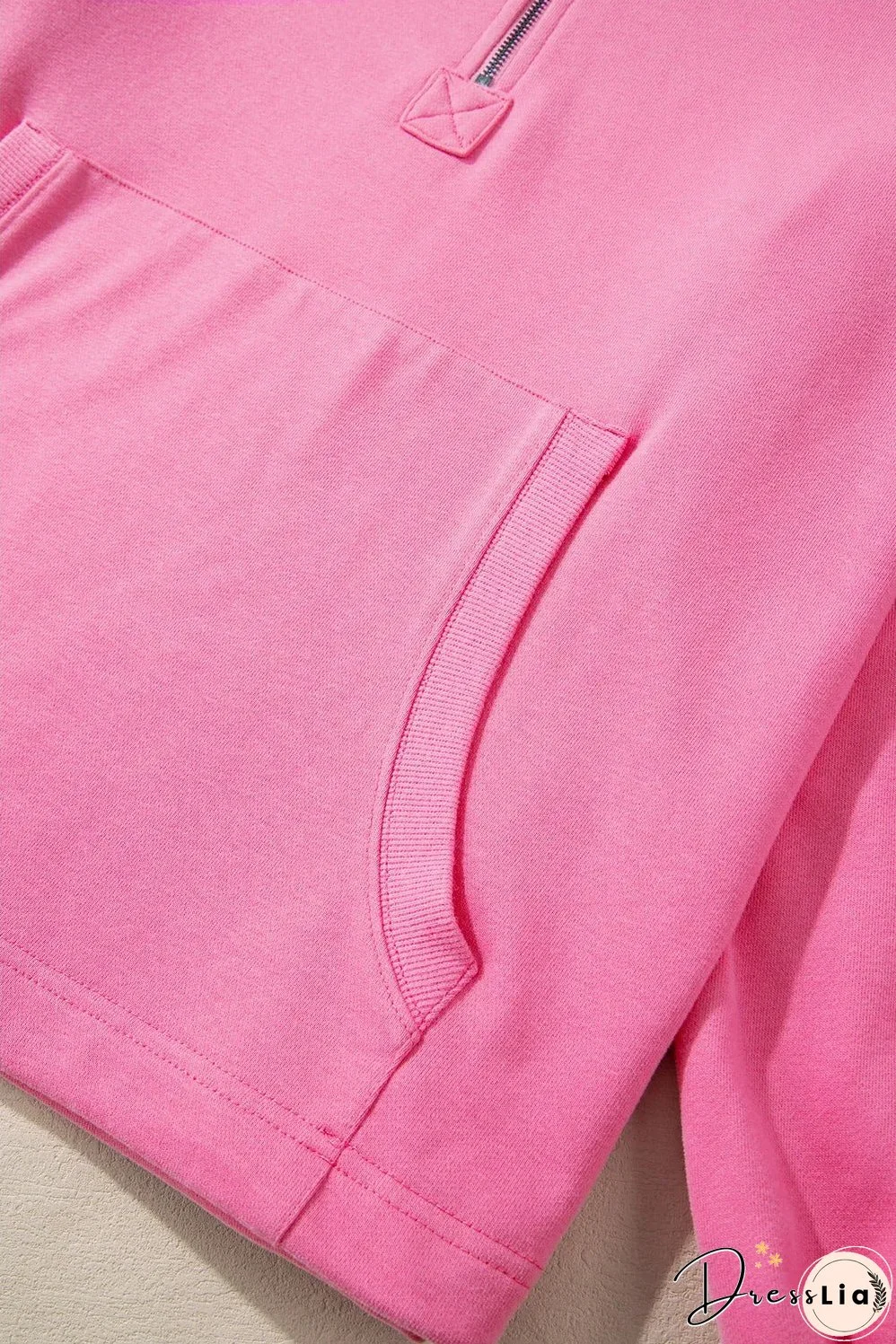 Bonbon Solid Kangaroo Pocket Half Zipper Oversized Hoodie