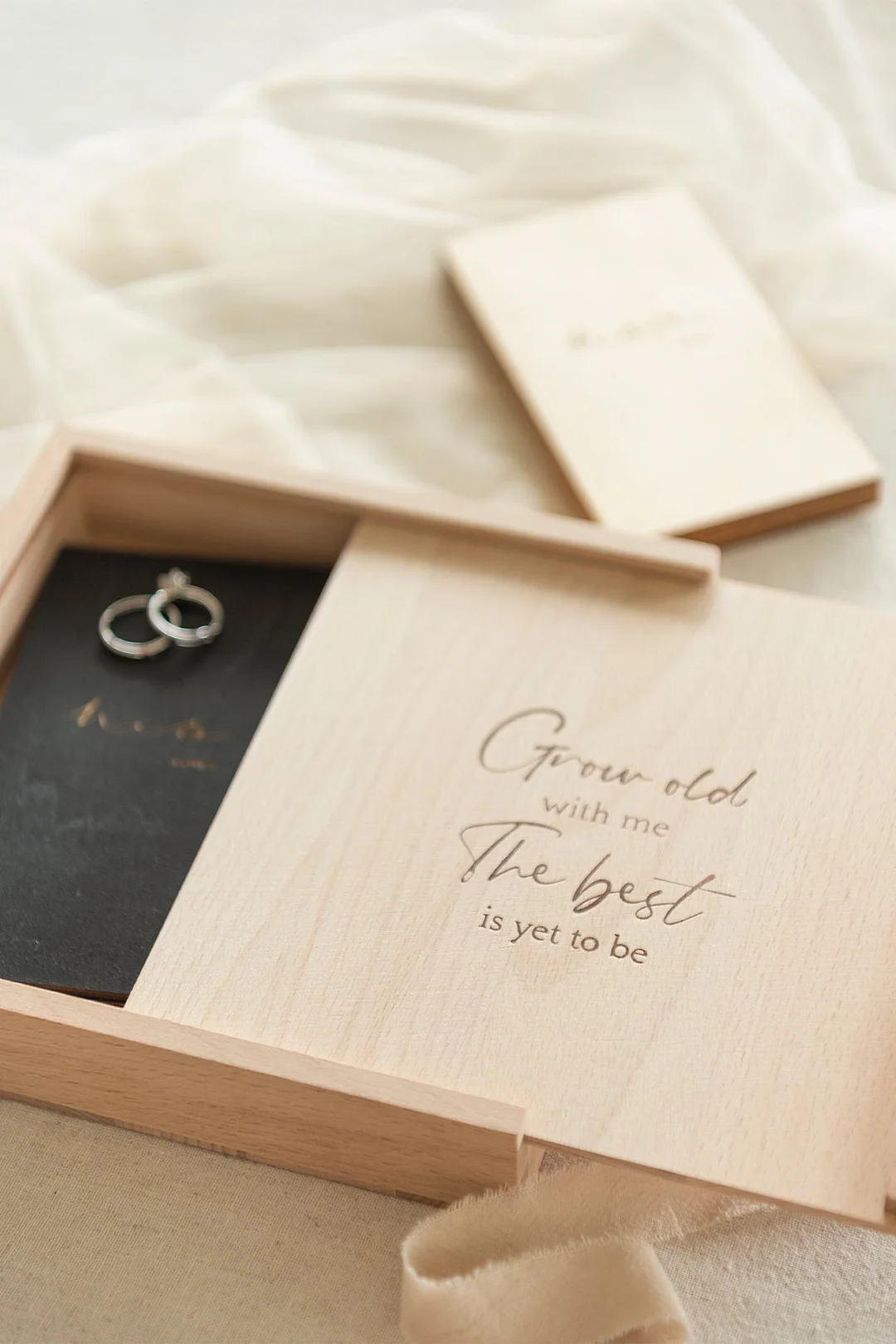 Wooden His & Her Vow Books With Keepsake