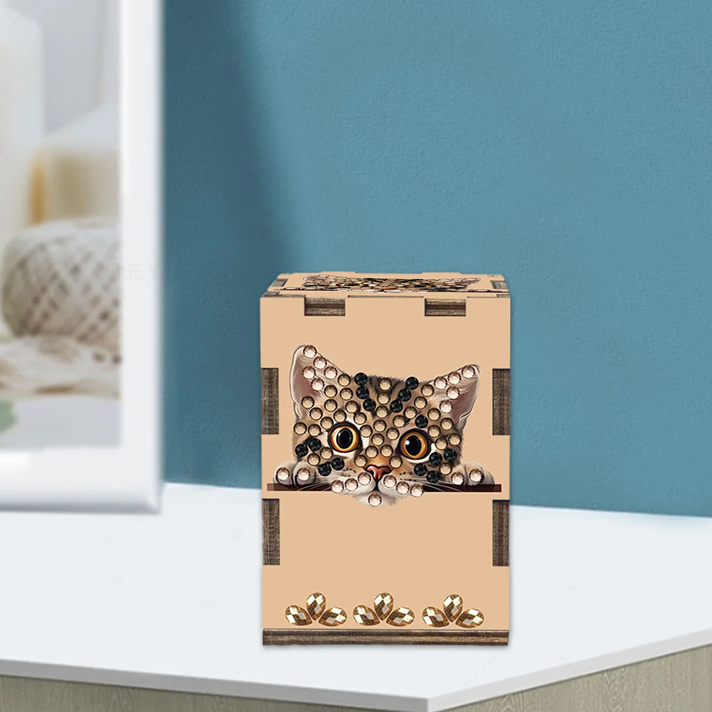 5D DIY Diamond Art Handmade Toothpick Holder Rhinestone Toothpick Box (Kitten)