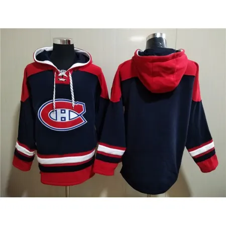 Men's Montreal Canadiens Blank Navy/Red  Lace-Up Pullover Hoodie