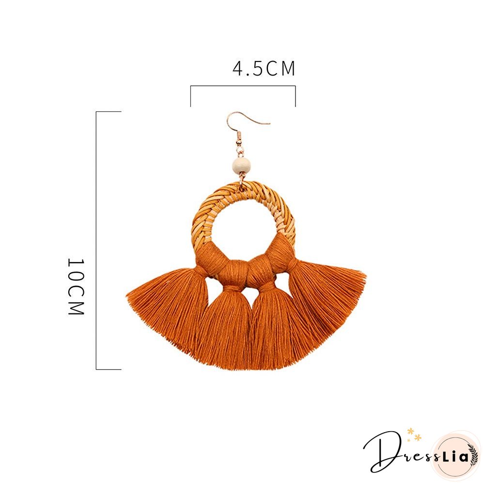 Tassel Earrings Handmade Rattan Women's Jewelry
