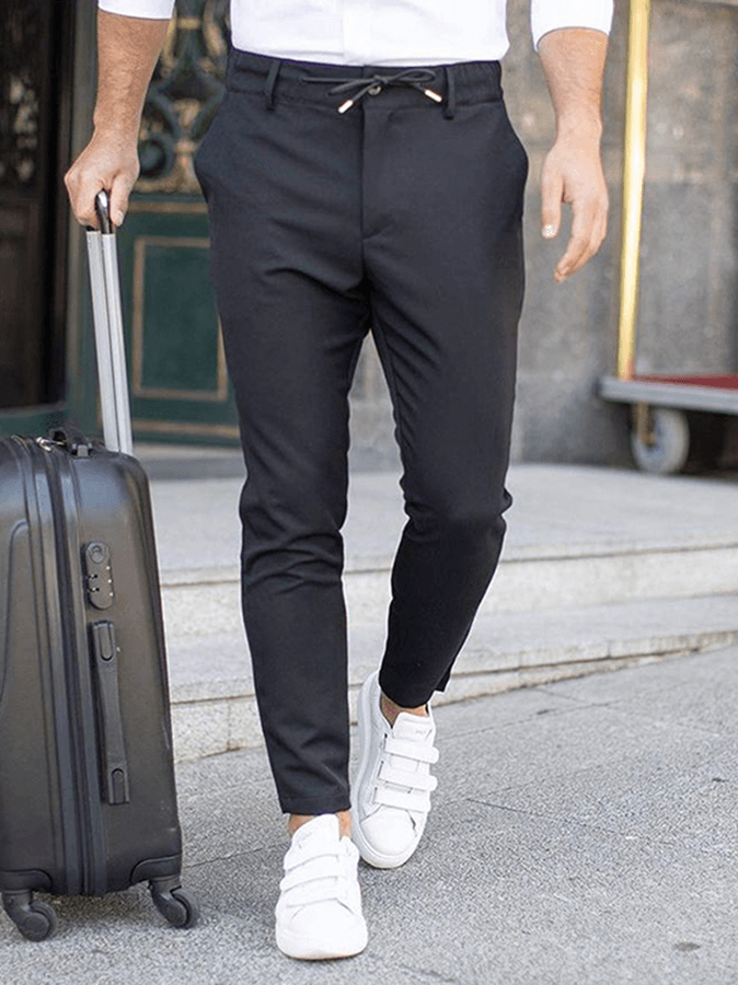 Men's Black Lace Up Casual Pants