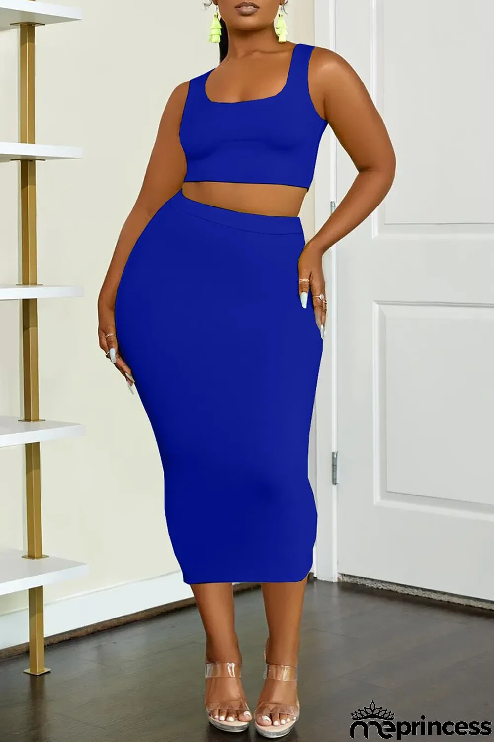 Rose Red Sexy Casual Solid Basic U Neck Sleeveless Two Pieces