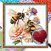 Twin Bumble Peony Bee Glass Bead Partial 11CT DIY Stamped Cross Stitch Kits for Beginners Adults Home Decor Cross Stitch Art and Crafts Kits 14.04x14.04in