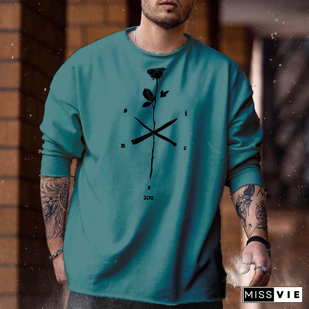 Rose Printed Round Neck Hoody