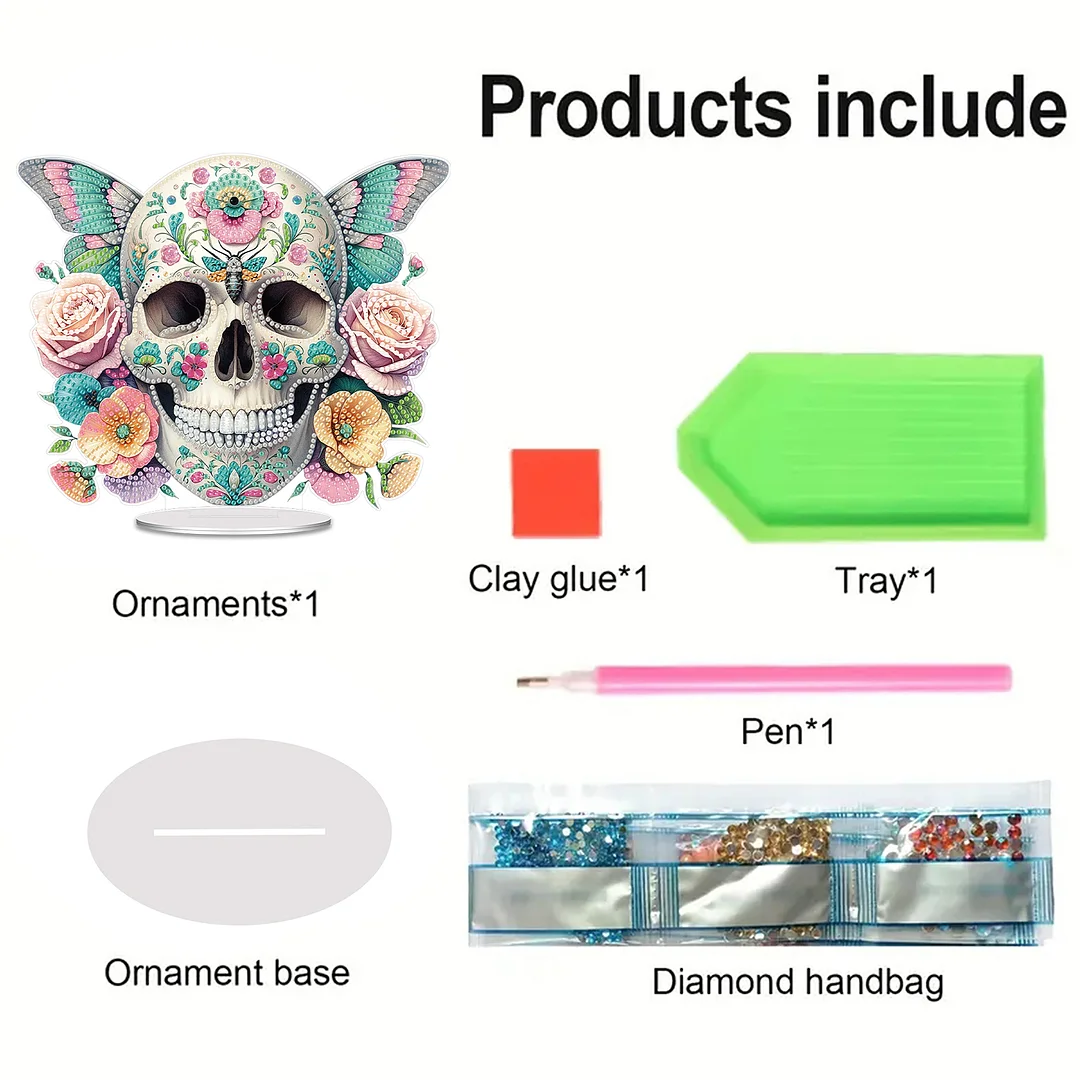 2D Flat Acrylic Butterfly Skull DIY Desktop Diamond Art Kits for Adults Beginner