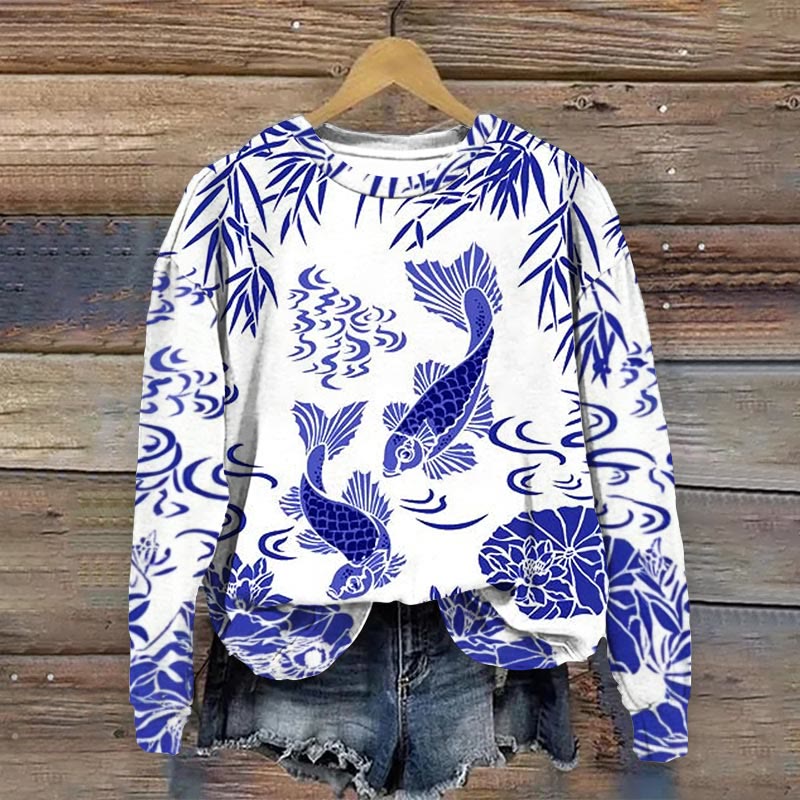 Japanese Retro Koi Fish Art Print Sweatshirt artswardrobe