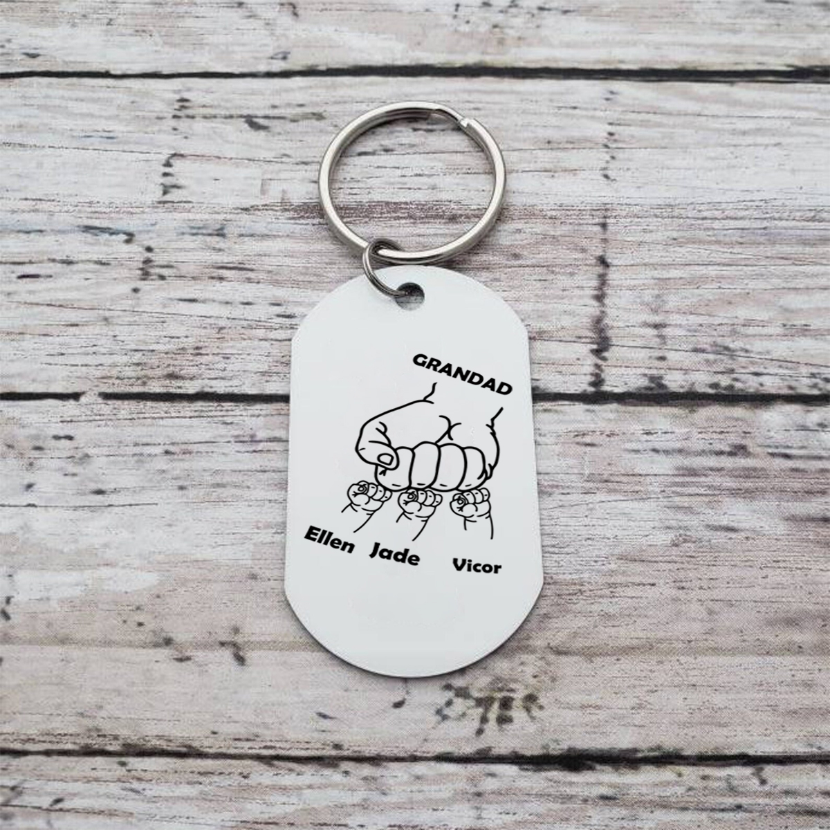 1-3 Names - Personalised Dad Football Team Fist Keychain Customized Name Gift with Gift Box for Dad/Grandad