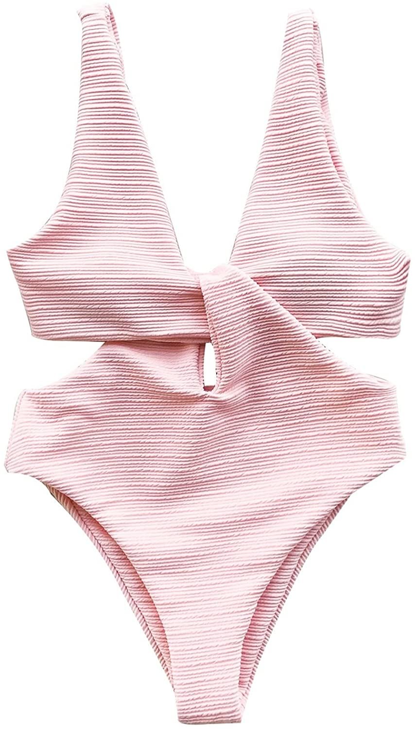 Women's Solid Pink High Waisted One-Piece Swimsuit Shine for U Swimwear