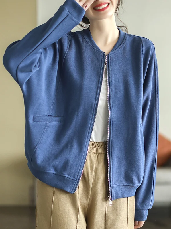 Casual Long Sleeves Split-Joint Solid Color Outerwear