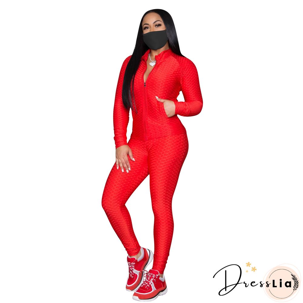 Zip Stand Collar Sportswear Jacket And Pants Set