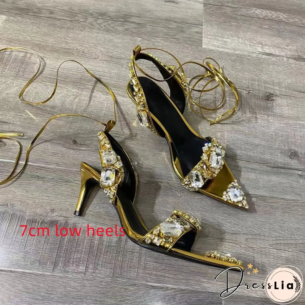 New Crystal Womens Wedding Rhinestones High Heels & Low Heel Ankle Strap Party Pointed Toe