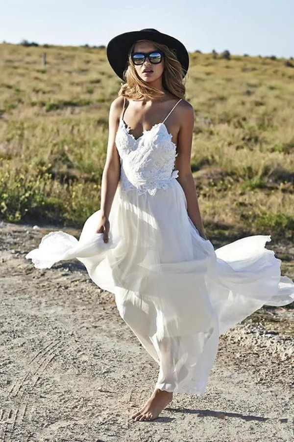 Spaghetti-Straps Beach Lace Wedding Dress PD065