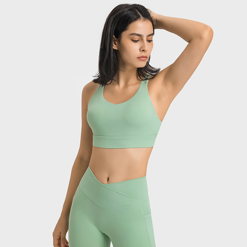 Buy different colors and types of women's high performance cross back comfortable multi strap sports bra on Hergymclothing Light Mint