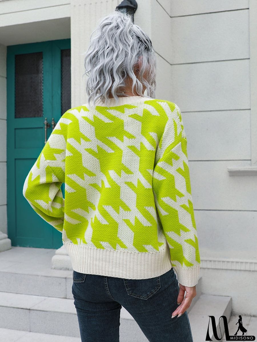 MidiSono - Houndstooth Button Down Cardigan